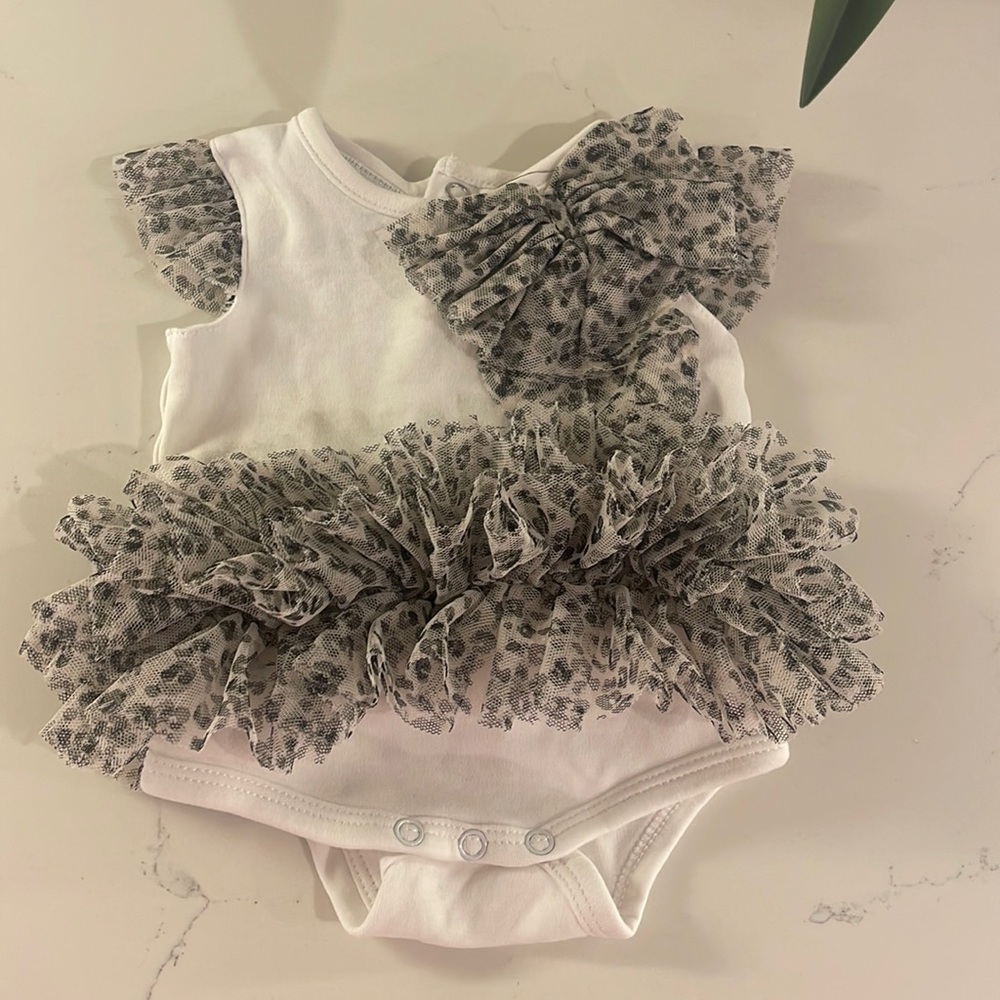 Baby Grey and White Leppard print onesie